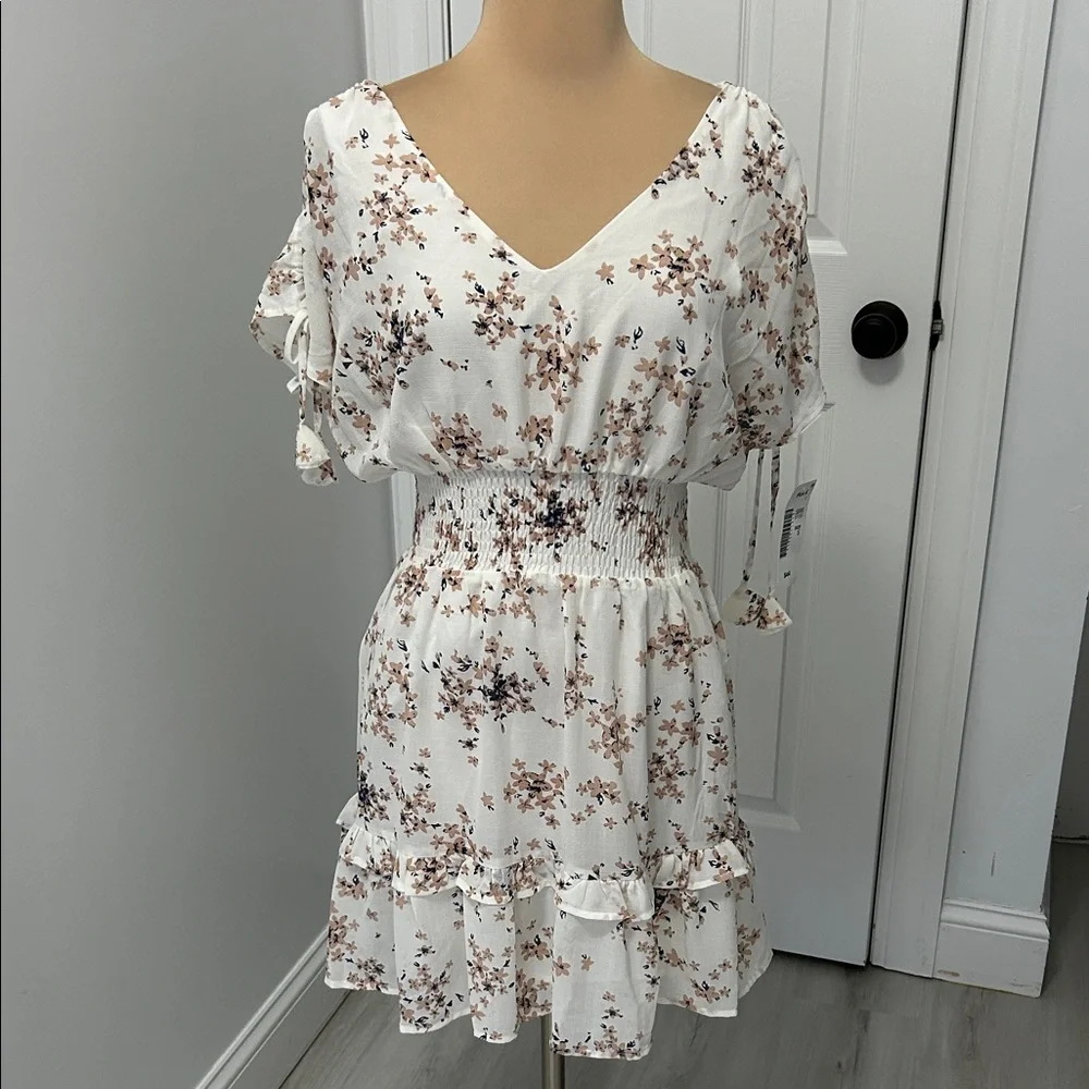 Storia Ivory Floral Smocked Waist Mini Dress